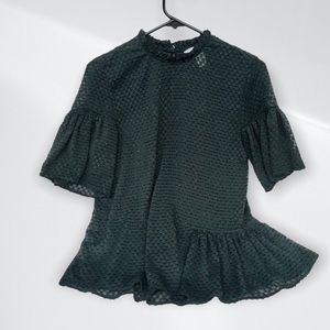 H&M Emerald Sheer Peplum Ruffle Blouse size 4